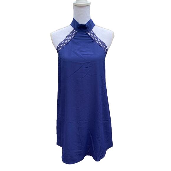 Lulus Any Sway Shape or Form Blue Lace Halter Dress Women's Size Small - Picture 3 of 11
